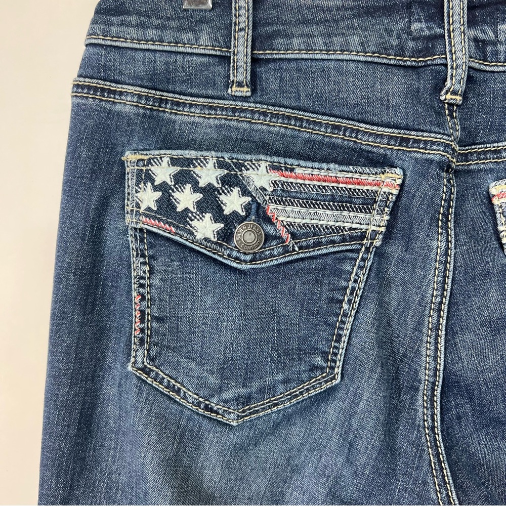 Suki Mid Rise Americana Capri Silver Jeans 32 Suki American Flag Embroidered - Picture 8 of 16
